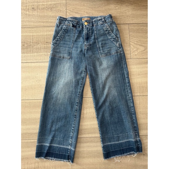 Kut from the Kloth Denim - Kut from the Kloth Wide Leg Cropped Jeans Medium Wash Raw Hem Size 2